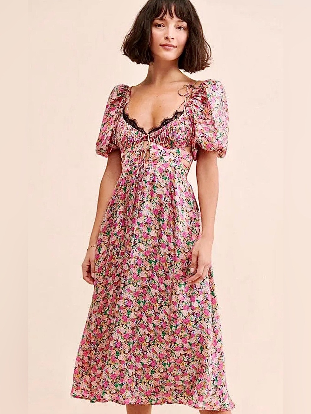 For Love & Lemons Isadora Midi Dress Multi Size XS NWT